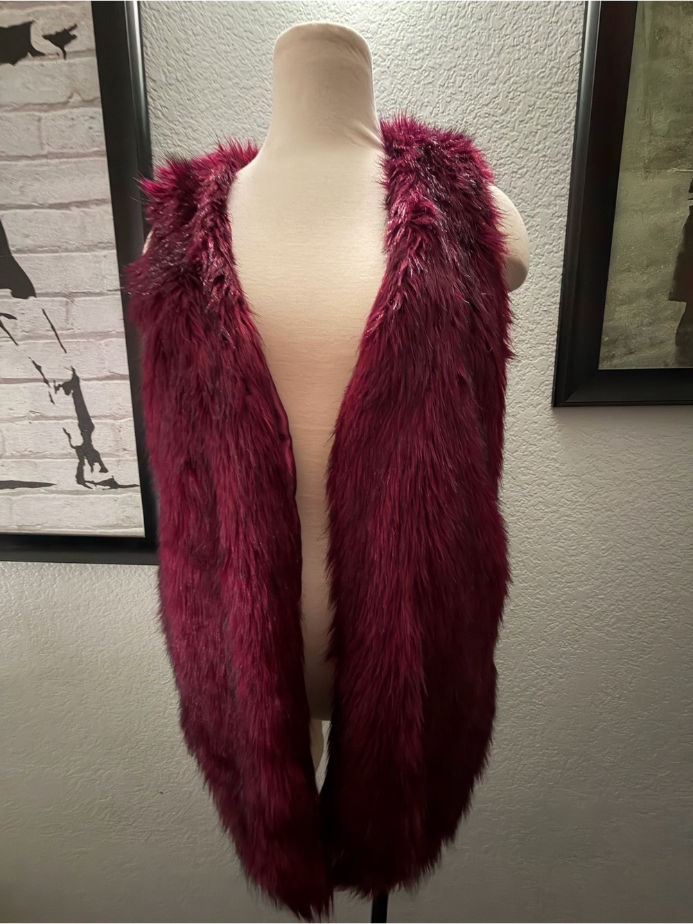 Decree Faux Fur Infinity Vest in Burgundy